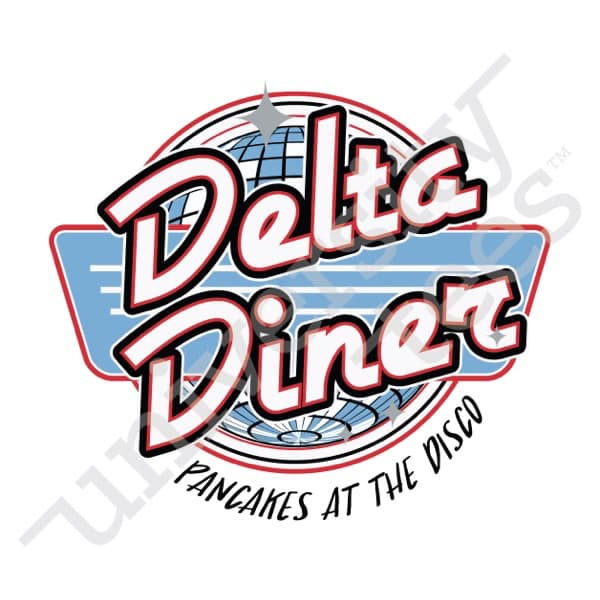 Design showing a logo with Delta Diner: Pancakes at the disco